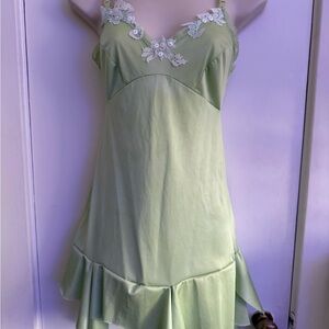 Vintage Tinkerbell Fairy Costume Slip Dress Green Sequins